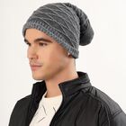 Men's Charcoal Grey Textured Knitted Beanie, Charcoal, small image number null
