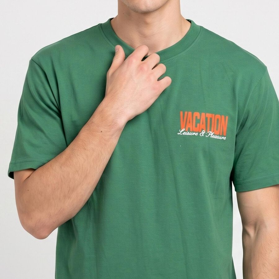 Men's Green Round Neck Graphic Print T-Shirt, हल्का हरा, large
