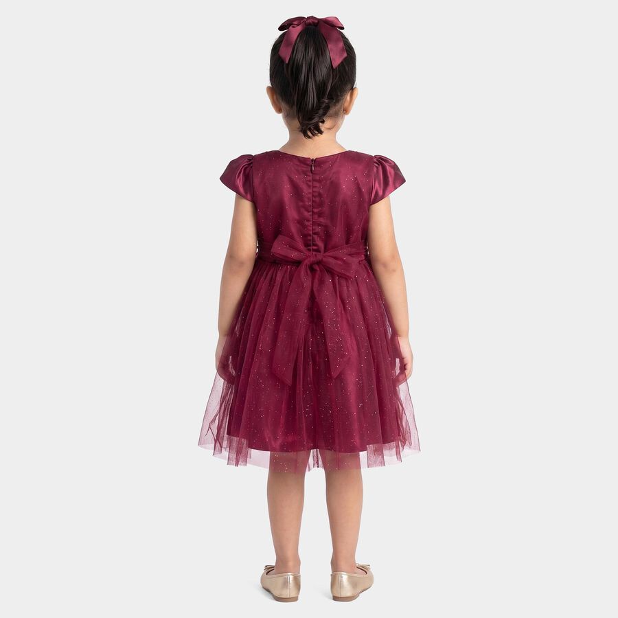 Girls' Wine Fit and Flare Embellished Party Wear Frock, Wine, large