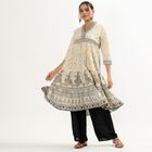 Women's Muted Beige Cotton V-Neck Floral Printed Kurta, Beige, small image number null