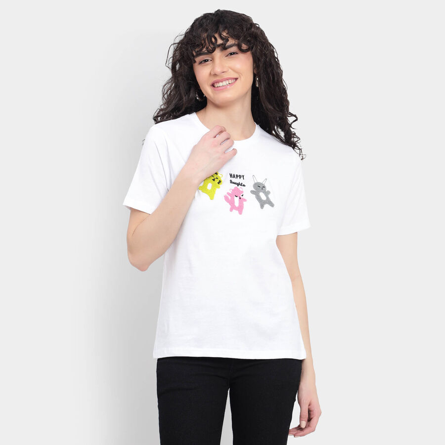 Cotton Round Neck T-Shirt, सफ़ेद, large image number null