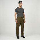 Men's Olive Green Slim Fit Casual Trousers, Olive, small