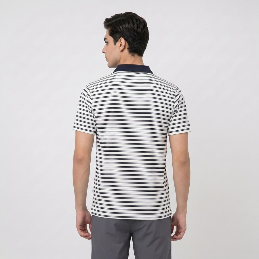 Men's White Polo Neck Striped Drifit T-Shirt, Off White, large