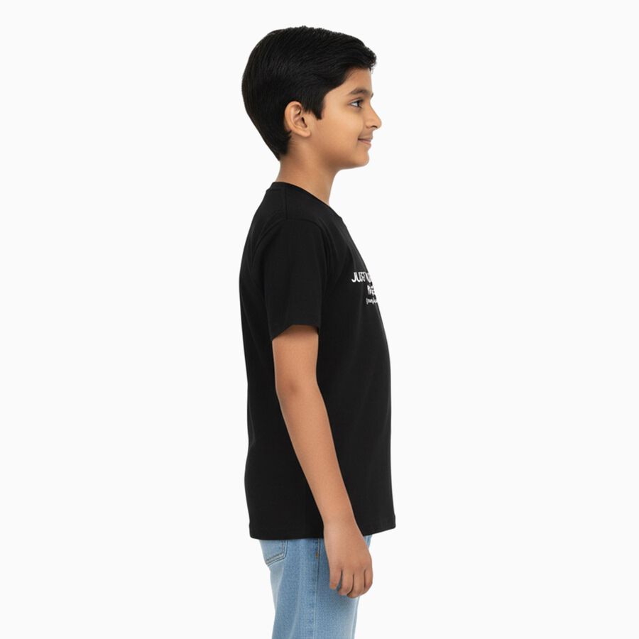 Boys Black Round Neck Casual Half Sleeve T-Shirt, Black, large