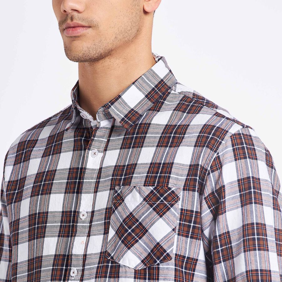Cotton Checks Casual Shirt, Brown, large image number null