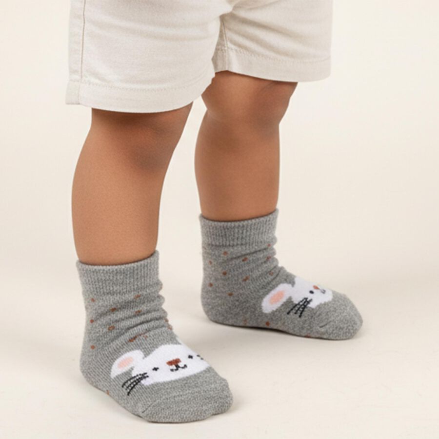 Infants Muted Gray and Soft Peach Regular Fit Embroidered Pack of 2 Socks, हल्का गुलाबी, large image number null