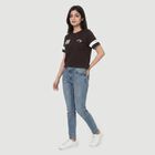 Women's Brown Round Neck Regular T-Shirt, Brown, small