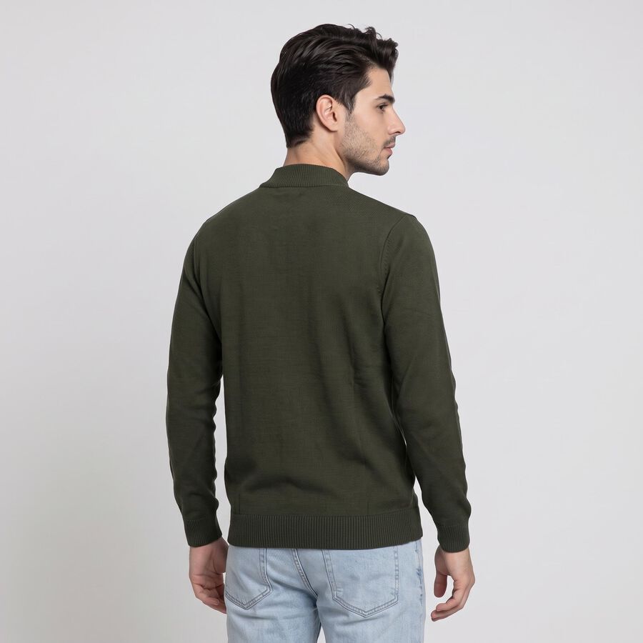 Men's Olive Green Mock Neck Solid Pullover, Olive, large