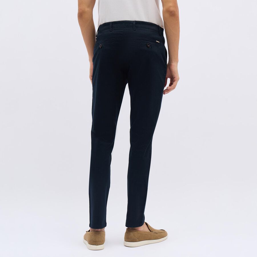 Men's Deep Midnight Navy Slim Fit Flat-Front Casual Trousers, नेवी ब्लू, large image number null