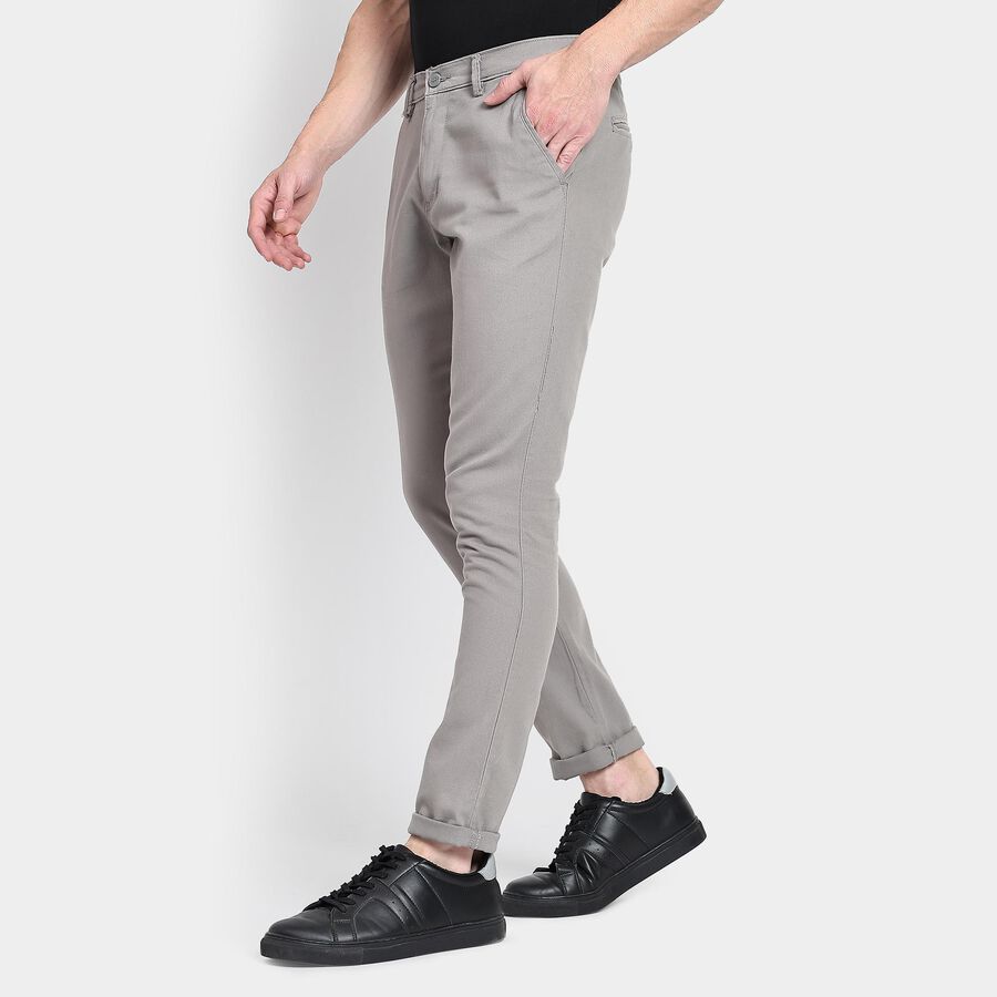 Men's 100% Cotton Slim Fit Casual Trousers , Light Grey, large image number null