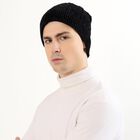 Men's Jet Black Textured Beanie Cap, Black, small image number null