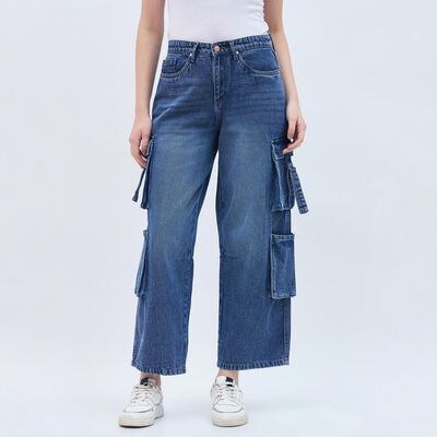 Women's Classic Blue Wide Leg Cargo Jeans