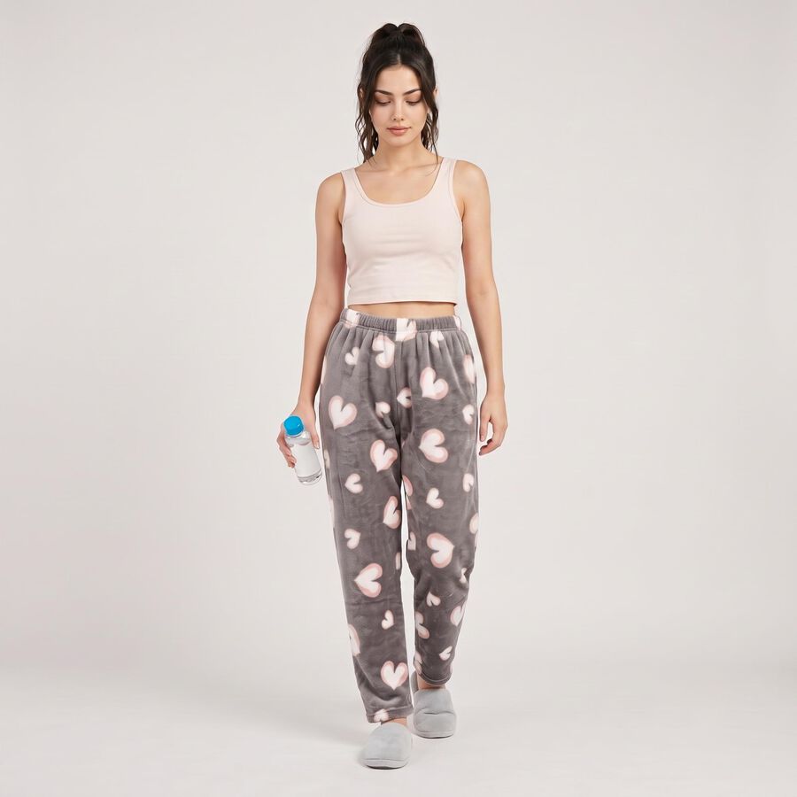 Women's Grey Straight Fit Heart Lounge Pyjama, Light Grey, large