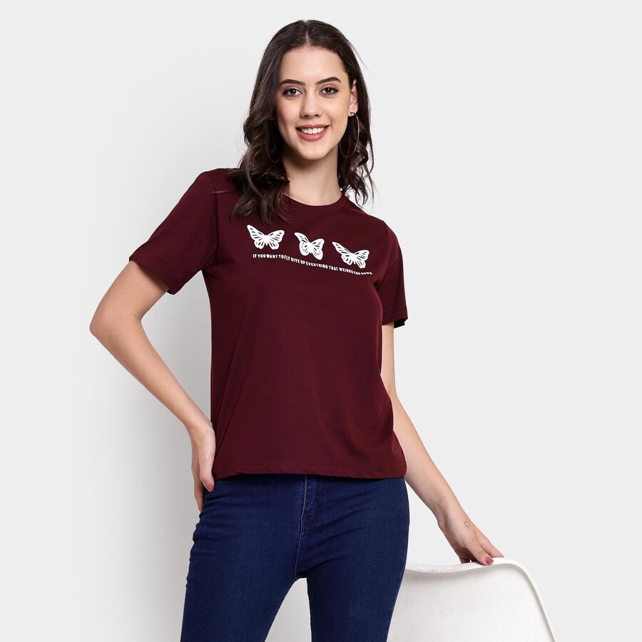 Ladies' Round Neck T-Shirt , Wine, large image number null