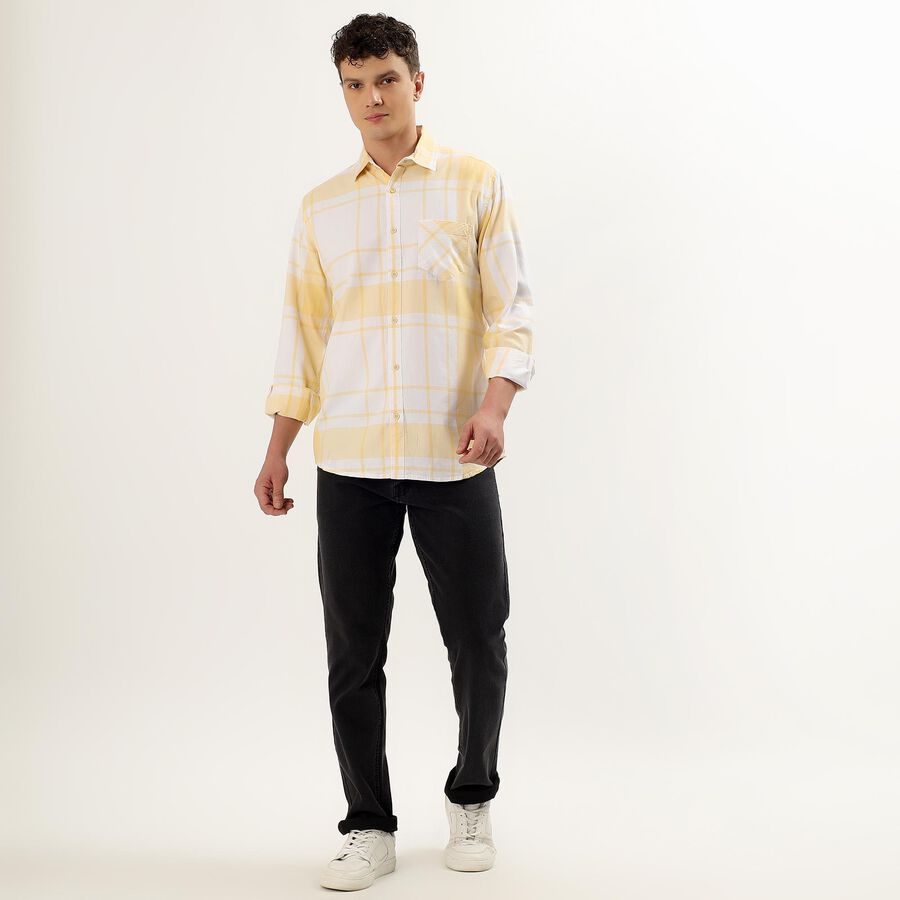 Men's 100% Cotton Regular Collar Casual Shirt, पीला, large image number null