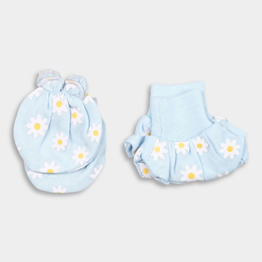 Infants' 100% Cotton Gift Set (Cap, Mittens, Booties), Light Blue, large