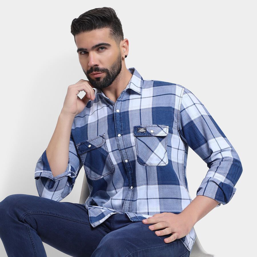 Men's 100% Cotton Casual Shirt , Dark Blue, large image number null