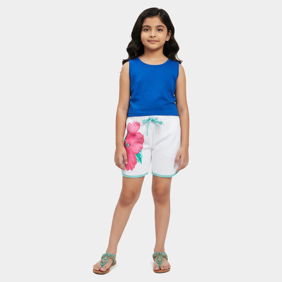 Girls' Off White Cotton Blend Shorts, Off White, large