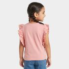Girls Pink Cotton Round Neck Regular T-Shirt, Light Pink, small
