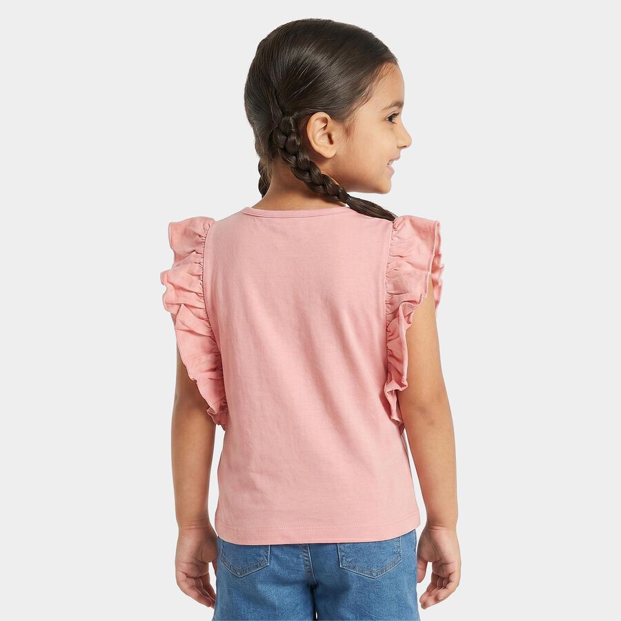 Girls Pink Cotton Round Neck Regular T-Shirt, Light Pink, large
