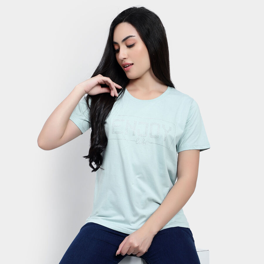 Round Neck T-Shirt, हल्का हरा, large image number null