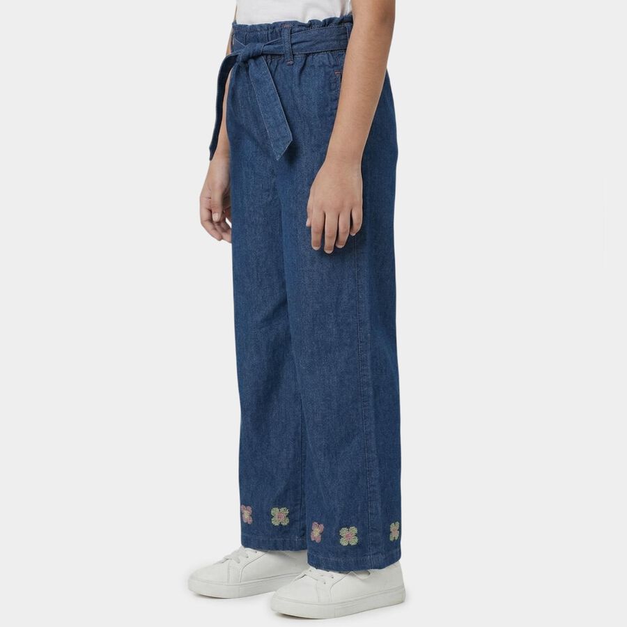 Girls' Mid Blue Regular Fit Jeans, मध्यम नीला, large