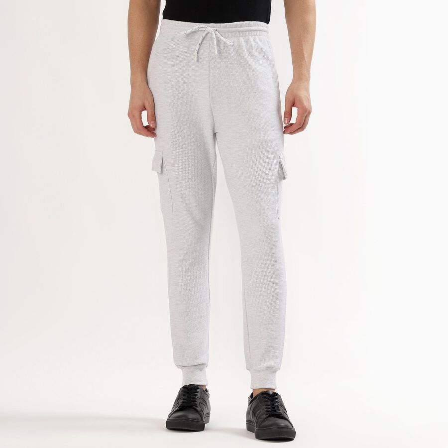 Men's Light Ash Grey Relaxed Fit Cargo Track Pants, Melange Light Grey, large image number null