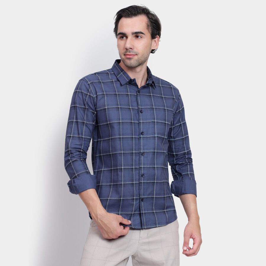 Men's 100% Cotton Casual Shirt, मध्यम नीला, large image number null