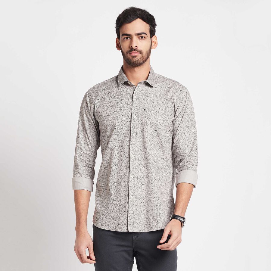 Cotton Printed Casual Shirt, Light Grey, large image number null
