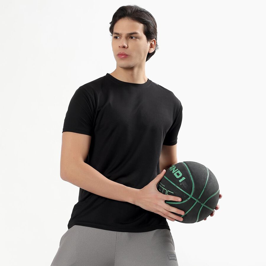 Men's Black Crew Neck Athleisure Drifit T-Shirt, Black, large