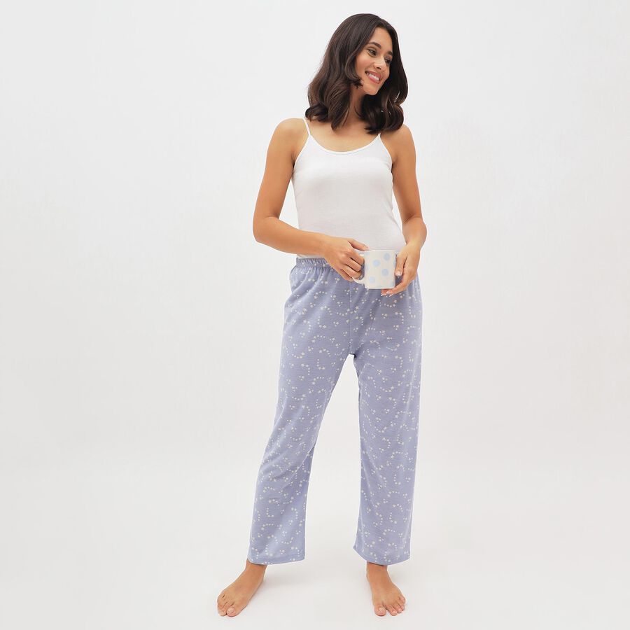 Women's Soft Lavender Blue Relaxed Fit Star Printed Full-Length Pyjama, Light Blue, large image number null