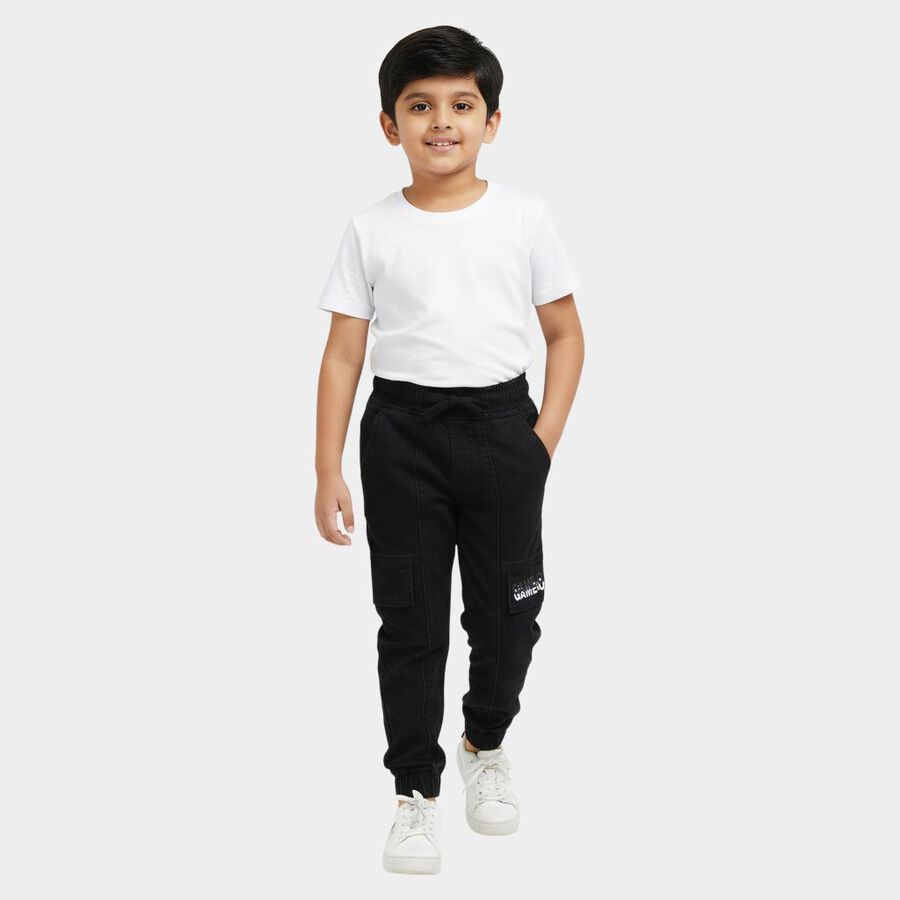 Boys' Black Jogger Fit Cargo Jeans, काला, large