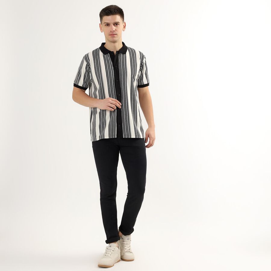 Men's Black and White Regular Collar Casual Shirt, Black, large