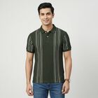 Men's Olive Green Collared Neck Casual T-Shirt, Olive, small