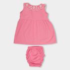 Infants' Bright Pink Embroidered Peter Pan Collar Sleeveless Frock, Pink, small