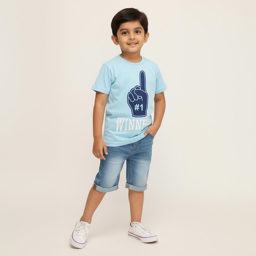 Boys Light Blue Crew Neck Casual T-Shirt, हल्का नीला, large image number null