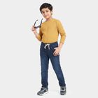 Boys' Dark Blue Blue Jogger Fit Washed Jeans, गहरा नीला, small