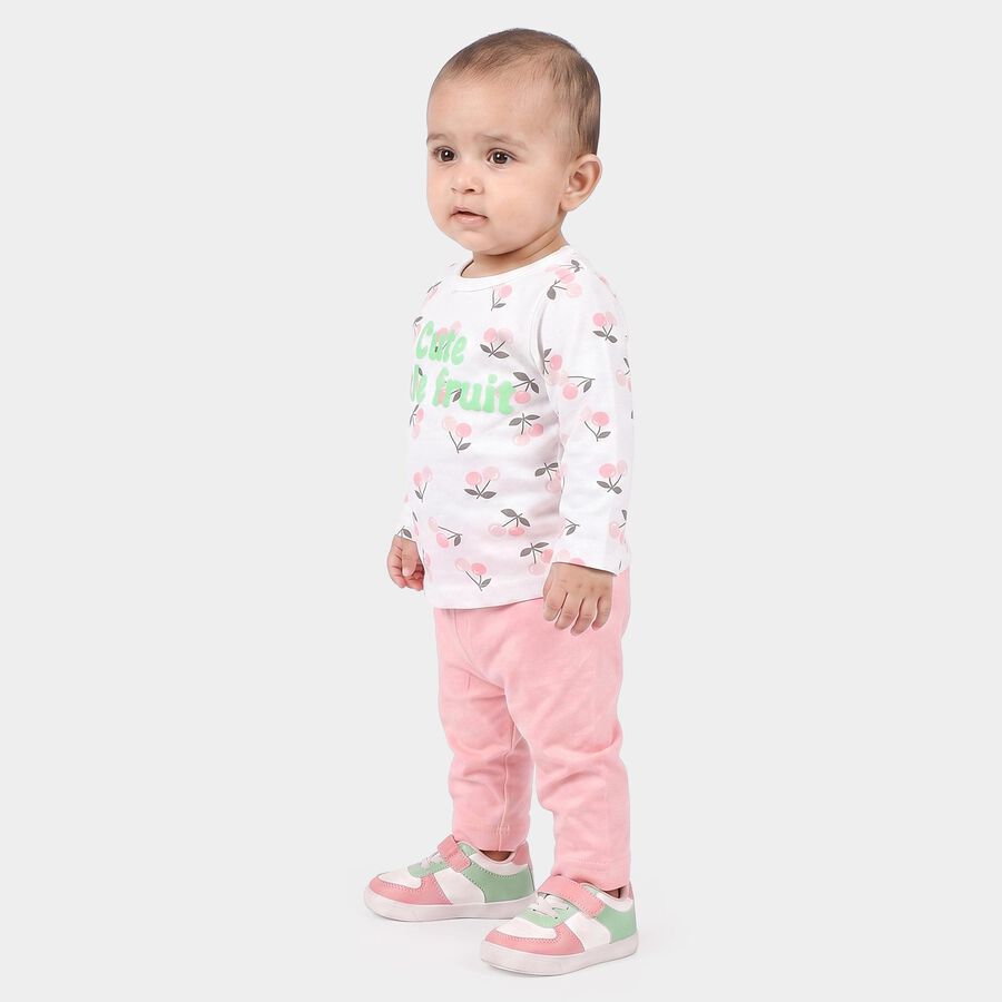 Infants Pink and White Cotton Round Neck Lounge Set Hipster Set, Pink, large