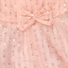Girls' Pink Flared Floral Sequin Bow Frock, हल्का गुलाबी, small