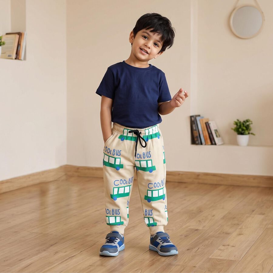Boys Beige Graphic Print Jogger Pyjama, Beige, large