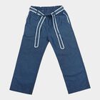 Girls' Blue Wide Leg Tie-Up Jeans, गहरा नीला, small