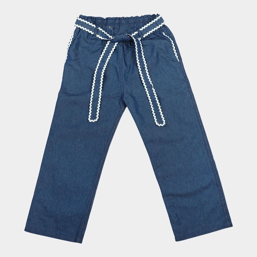 Girls' Blue Wide Leg Tie-Up Jeans, गहरा नीला, large