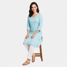Women's Light Blue Round Neck Printed Straight Kurta, हल्का नीला, small
