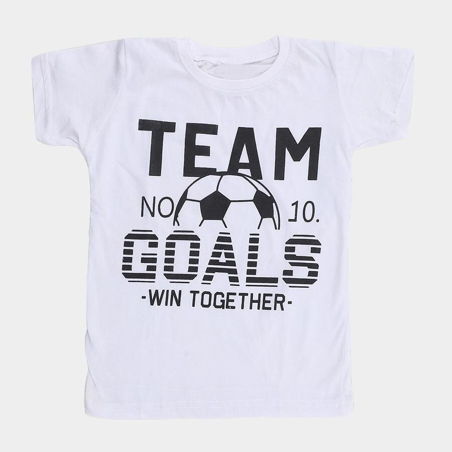 Boys Bright Snow White Round Neck Casual Half Sleeve T-Shirt, सफ़ेद, large image number null