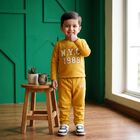 Boys' Mustard Crew Neck Graphic Print Baba Suit, पीला, small