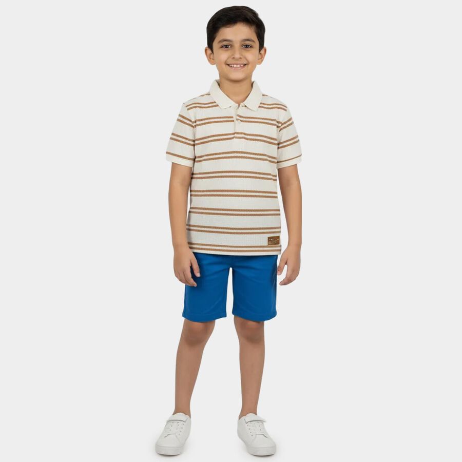 Boys Beige Round Neck Casual T-Shirt, गहरा पीला, large