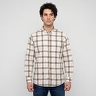 Men's Off White Cotton Long Sleeves Spread Collar Casual Shirt, Off White, small