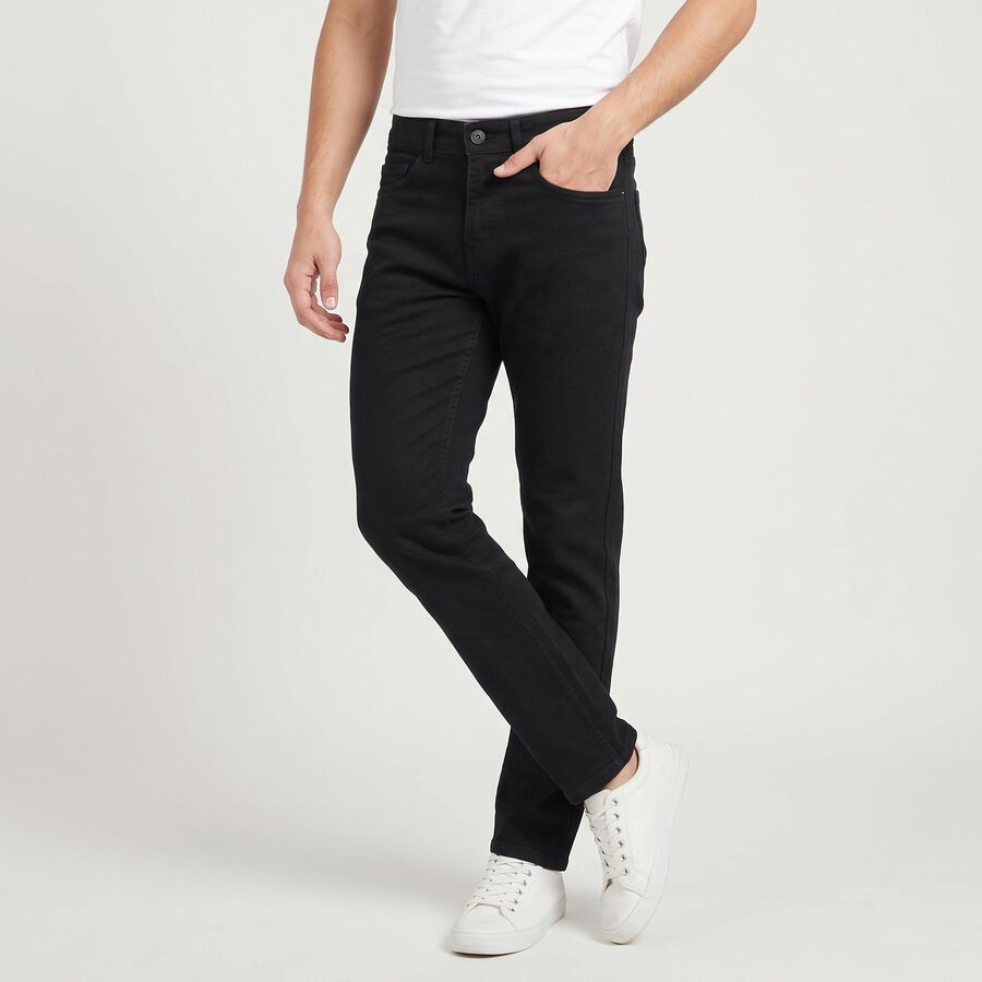 Men's Dark Grey Slim Fit Solid Jeans, गहरा ग्रे, large