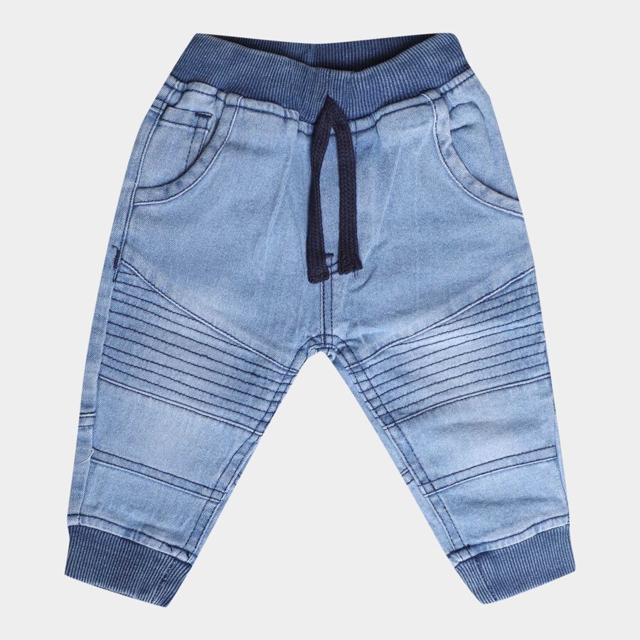 Infants Heavy Wash with Embroidery Rib Waist W Suspende Jogger Fit Jeans, Mid Blue, large image number null