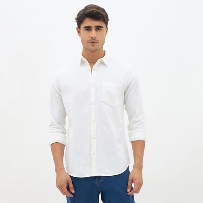 Men's Eggshell White Cotton Classic Collar Casual Shirt